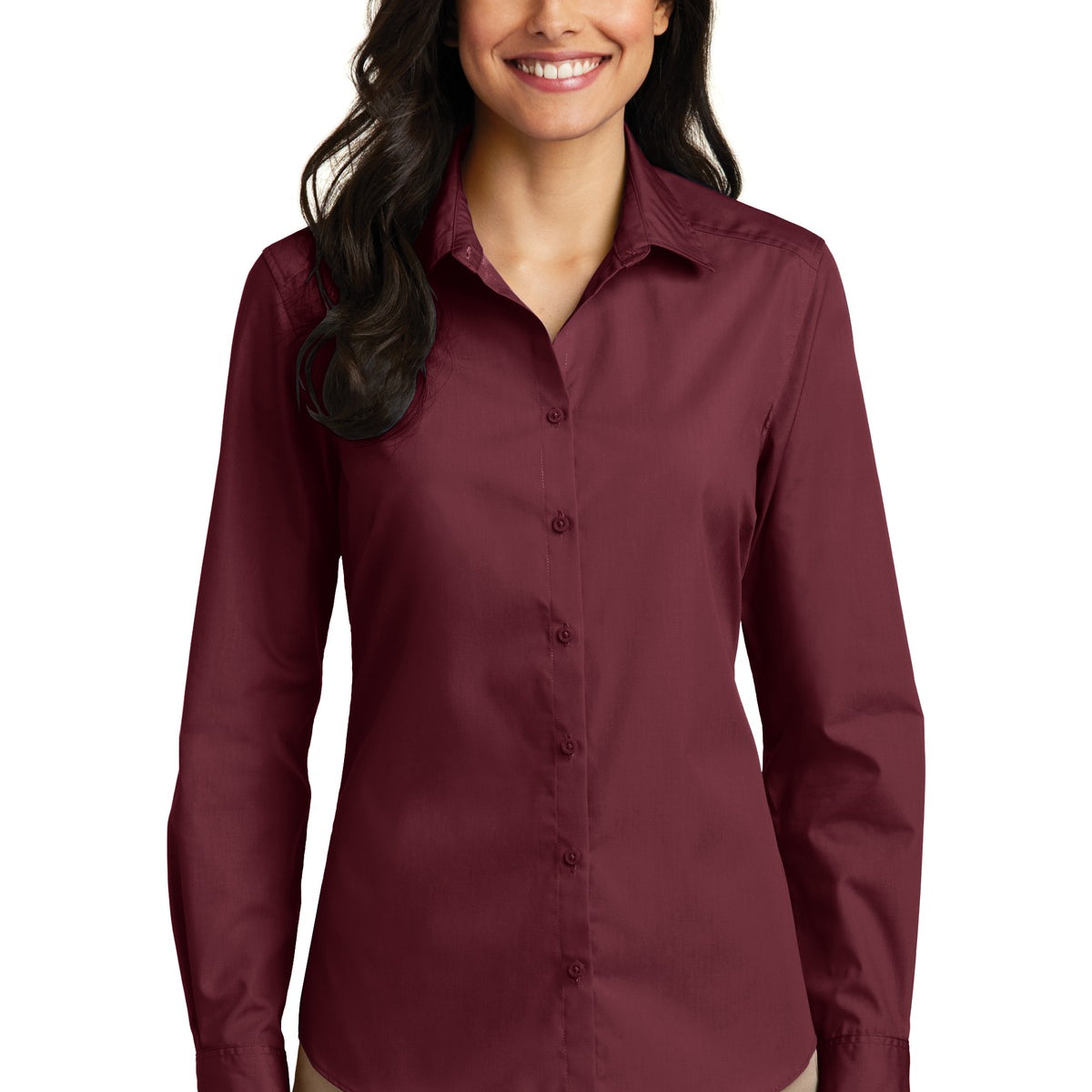 Port Authority LW100 Ladies Long Sleeve Poplin Dress Shirt Logo