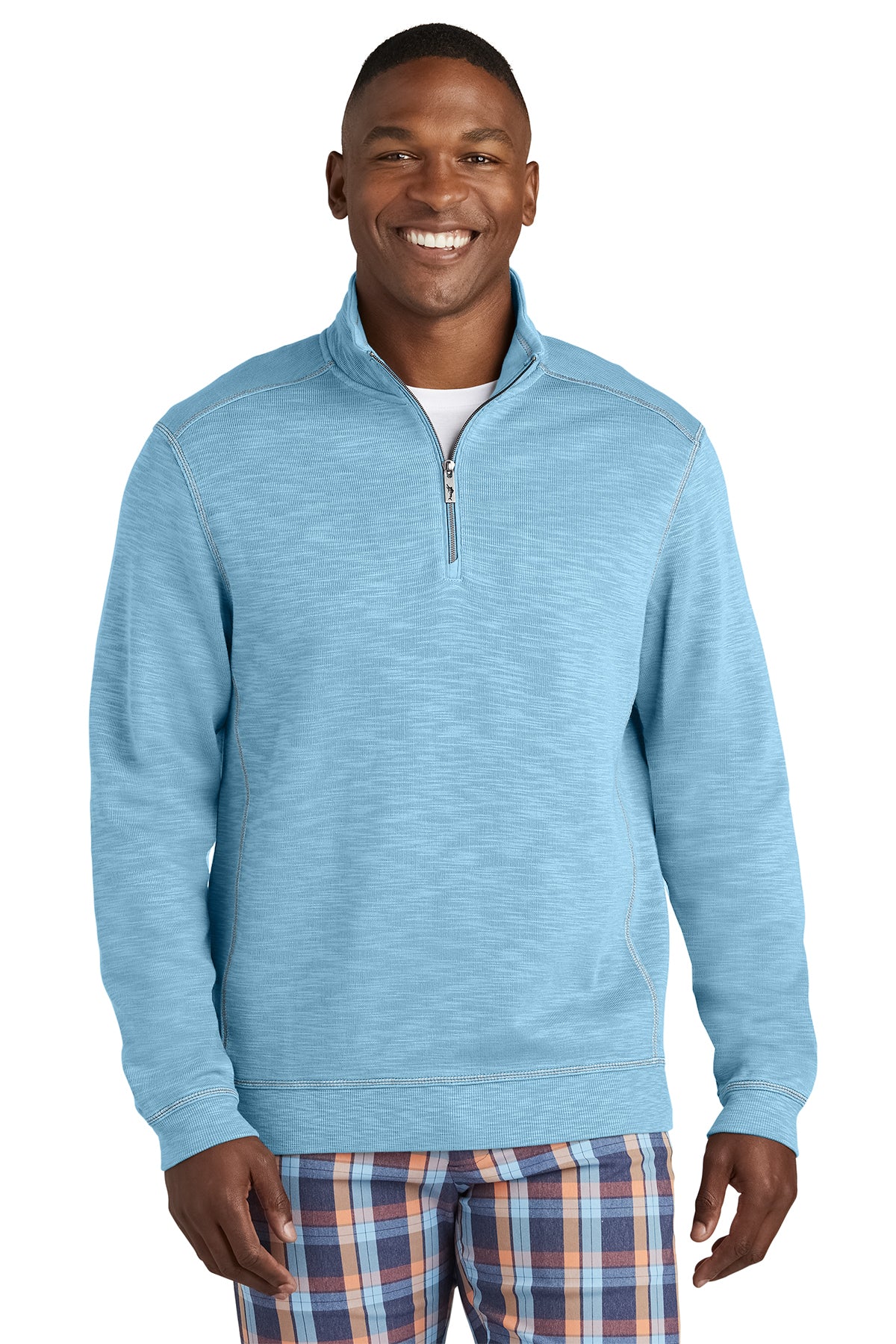 Mens Tommy Bahama® Tobago Bay 1/2-Zip. ST226342TB in color Light Sky Blue.