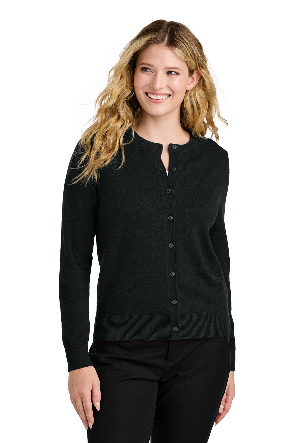 Port Authority Women's Cardigan Sweater. LSW2870. Color Black