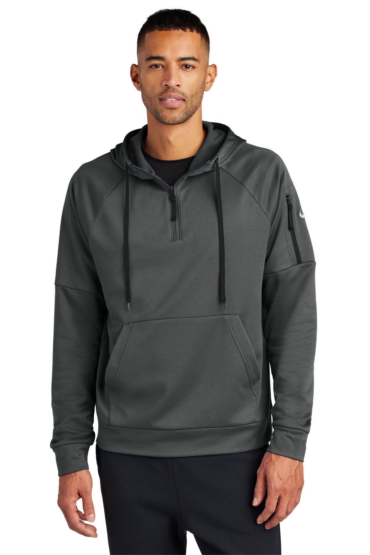 Nike Therma-FIT Pocket 1/4-Zip Fleece Hoodie. NKFD9742 in Anthracite