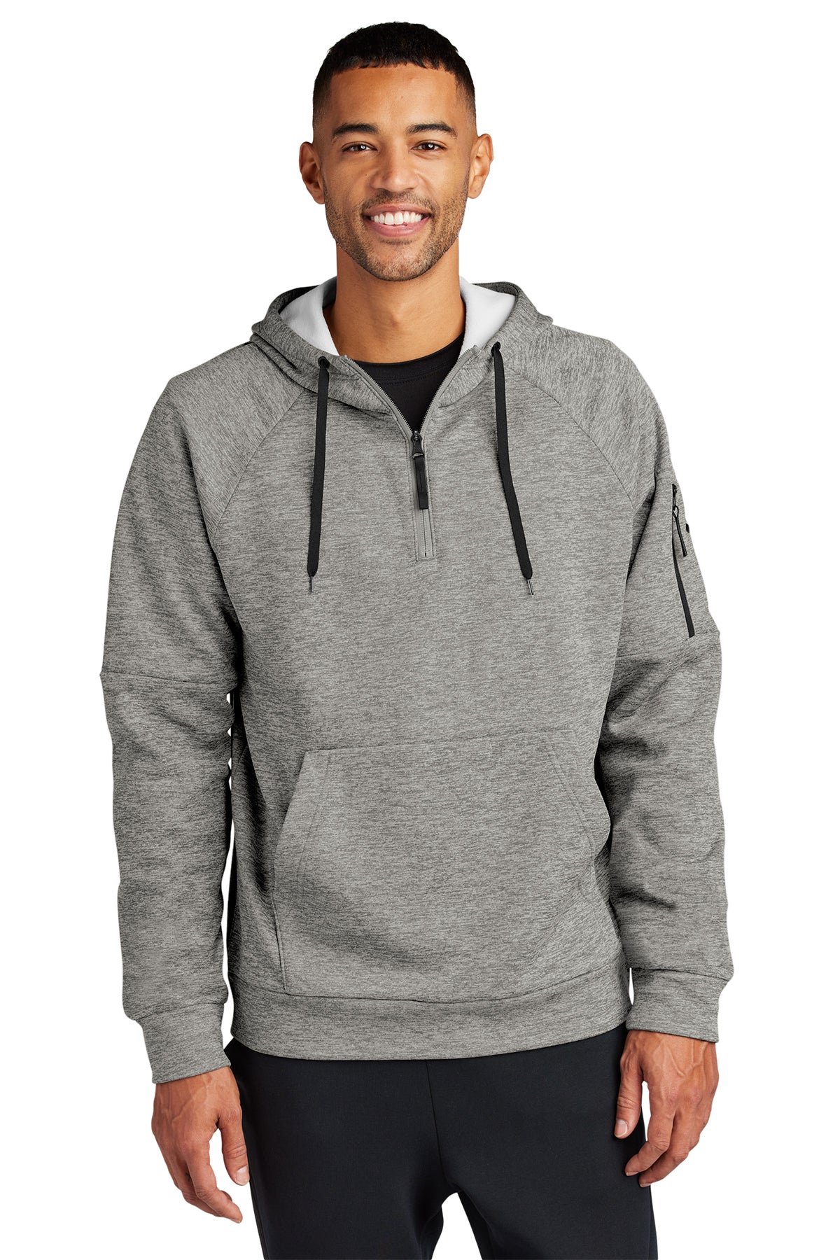 Nike Therma-FIT Pocket 1/4-Zip Fleece Hoodie. NKFD9742 in Dark grey heather