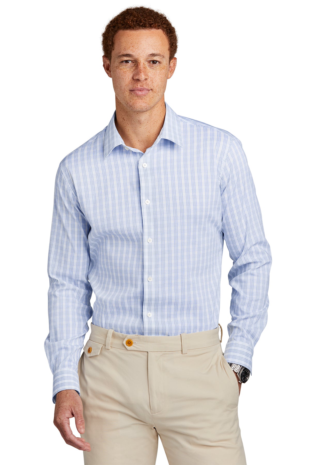 White/Newport Blue Grid Check