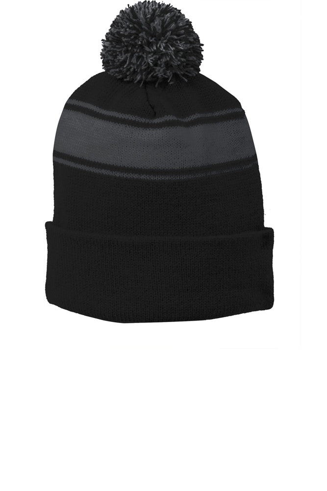 【Pomme】 Sport-Tek Classic Stripe Pom Beanie. STC28 - Logo Shirts Direct