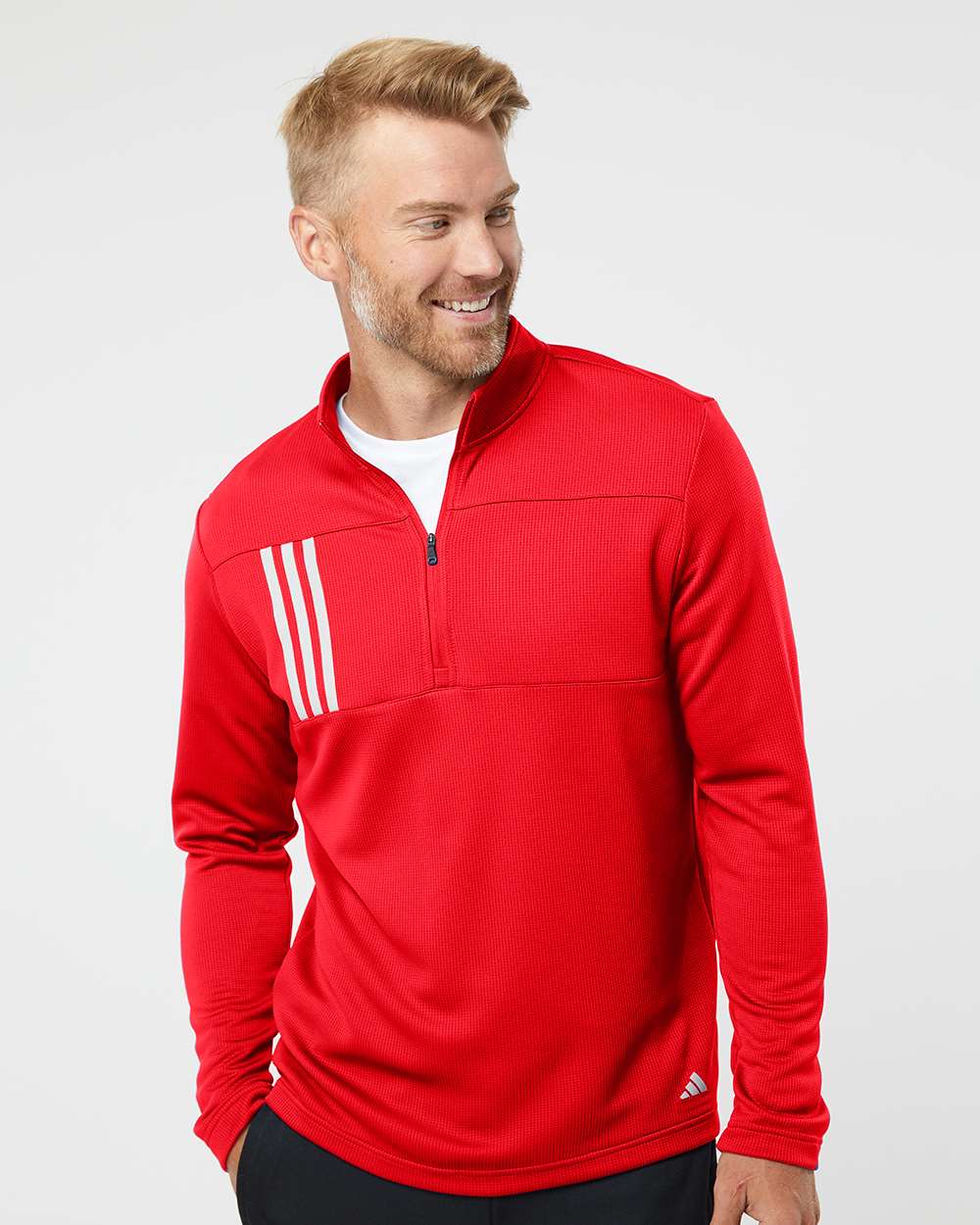 ◆adidas◆ Quarter Zip Jumper Navy Red IR7128 Adidas 3-Stripes Quarter-Zip Double Knit Pullover - A482