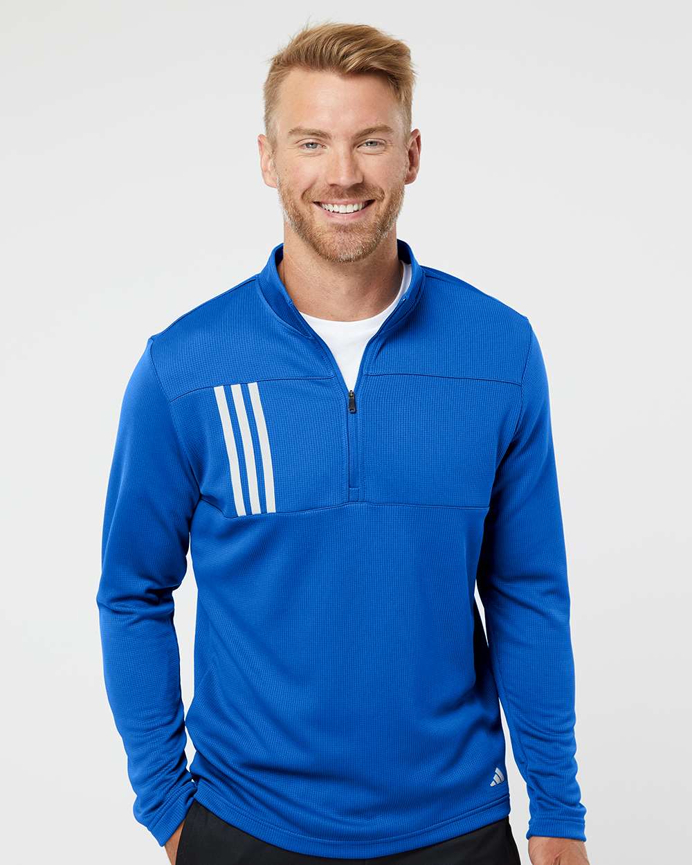 Adidas 3-Stripes Quarter-Zip Double Knit Pullover - A482