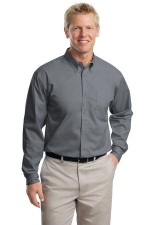 Personalized dress business shirt long sleeved poplin shirt Port Authority  w button down collar - your name and/or logo above pocket