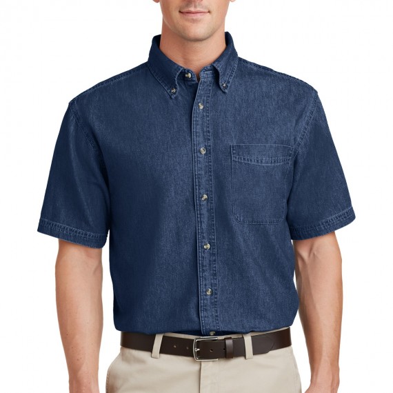 Port & Company Men's short sleeve Logo Denim Shirt. SP11.