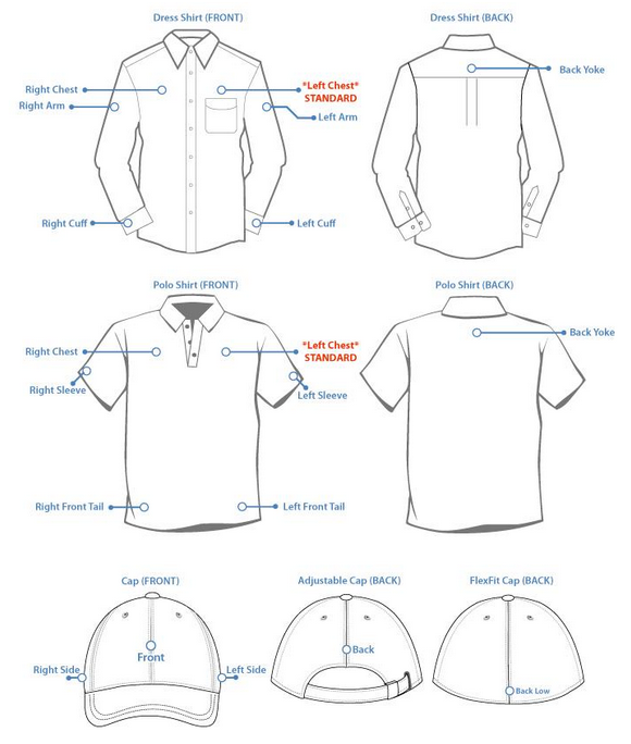 Embroidery Logo Placement Chart