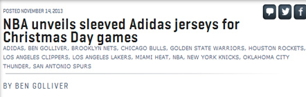 NBA unveils sleeved Adidas jerseys for Christmas Day games