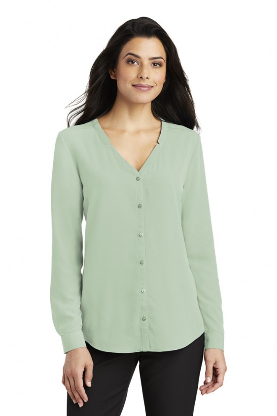 Port Authority Ladies Long Sleeve Button-Front Blouse. LW700.